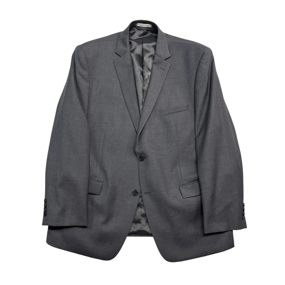 Joseph Abboud 46R 38x32 Gray 2pc Pant Suit 100% Wool Flat Front Two Button Mens